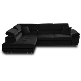 Dimas - canapé d'angle gauche 5 places - convertible avec coffre et têtières réglables - en velours - Best Mobilier