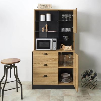 DINAJ - Buffet Vaisselier Multi-Rangement Aspect Bois