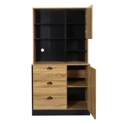 DINAJ - Buffet Vaisselier Multi-Rangement Aspect Bois