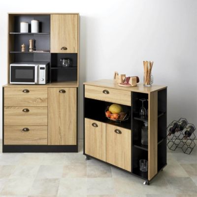 DINAJ - Buffet Vaisselier Multi-Rangement Aspect Bois