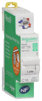 Disjoncteur peignable courbe C phase + neutre 16A Schneider Electric Resi9 XP