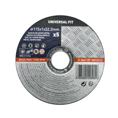 Disque de coupe métal 115x1x22,2 mm Universel fit, 5 pièces