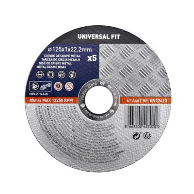 Disque de coupe métal 125x1x22,2 mm Universel fit, 5 pièces