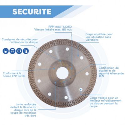 Disque diamant 125 x Al. 22,23 x Ht. 10 x ép. 1,2 mm grès cérame, granite, marbre, carrelage - RAZOR - Diamwood