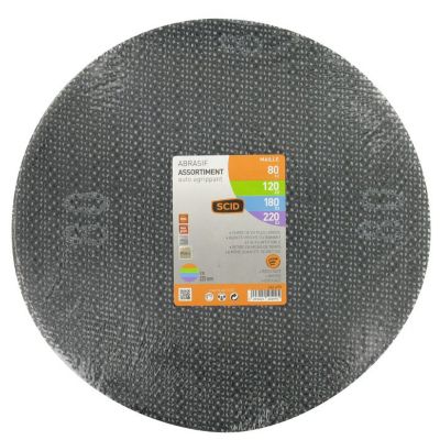Disque maille - SCID - diamètre 225 mm - auto-agrippant - Grain 80, 120, 180, 220 - Vendu par 8