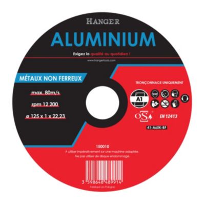 Disque à tronçonner aluminium 125x22,23x1mm plat - HANGER - 150010
