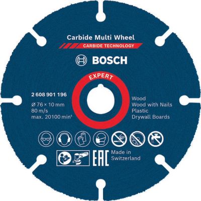 Disque à tronçonner carbure - Bosch - Multi Wheel - Expert - Diamètre 76 mm - Moyeu plat