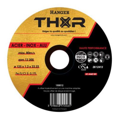 Disque à tronçonner THOR 125x22,3x1,2mm haute performance métal - HANGER - 150012