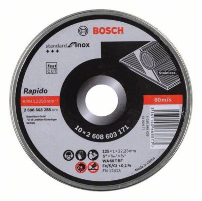 Disques à tronçonner inox WA 60 T BF 125 mm 10 pièces - 22,23 mm, ép. 1,0 mm, boîte métal refermable