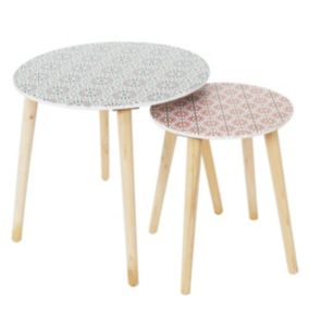 DISSA - Lot de 2 Tables Gigognes Motifs Floraux Pieds Bois