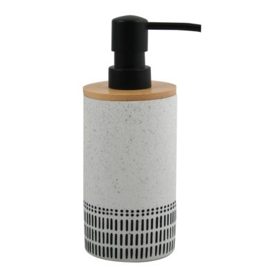 Distributeur de savon 310 ml, blanc et noir et couvercle bambou, H.18xdiam.7,2 cm, Spirella Yuma