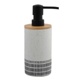 Distributeur de savon 310 ml, blanc et noir et couvercle bambou, H.18xdiam.7,2 cm, Spirella Yuma