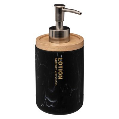 Distributeur de savon effet marbre noir et bambou l.7,7 x H.17,4 x P.7,7 cm, 5Five Simply Smart Léa
