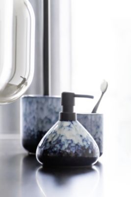Distributeur de savon en céramique, bleu, Wenko Rosali