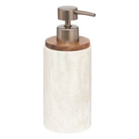 Distributeur de savon en polyrésine effet travertin et acacia 300 ml Ø7,1 x H.19,3 cm, 5five Simply Smart Côme