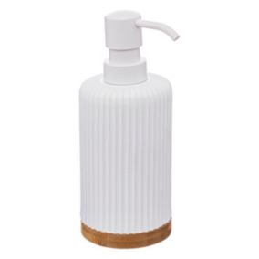 Distributeur de savon Five Modern en polyrésine et bambou coloris blanc contenance 270 ml