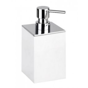 Distributeur de savon liquide carré à poser GAMMA en laiton chrome mat / 200 ml-Blanc-Blanc-7.5