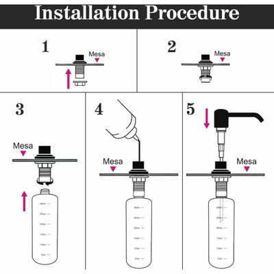 Distributeur de Savon évier Cuisine, Distributeur de détergent encastrable en Acier Inoxydable de Cuisine 350 ML