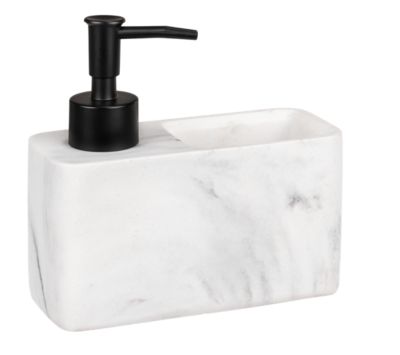 Distributeur rechargeable de liquide vaisselle avec porte éponge effet marbre blanc Wenko Resa