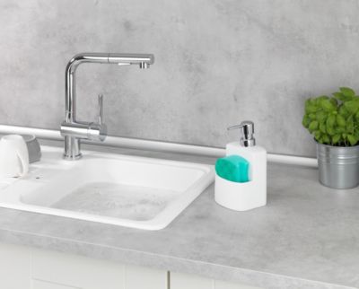 Distributeur rechargeable de liquide vaisselle avec porte éponge Wenko blanc