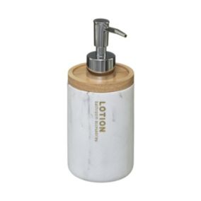 Distributeur à savon en Résine Blanc marbré et Bambou 270 ml