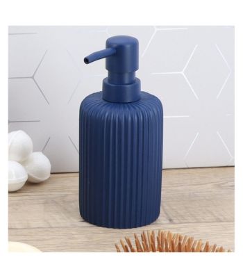 Distributeur à Savon ou Lotion en résine striée Bleu marine mat 230 ml