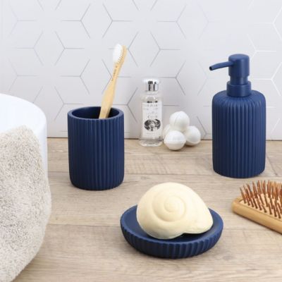 Distributeur à Savon ou Lotion en résine striée Bleu marine mat 230 ml