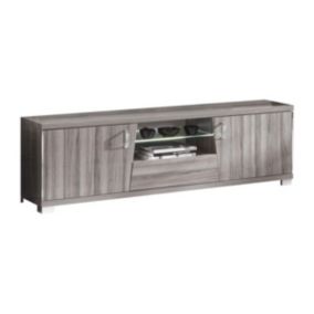 DITA - Meuble TV 2 Portes 1 Tiroir Aspect Noyer Gris Foncé