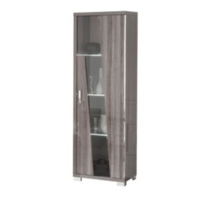 DITA - Vitrine 1 Porte Droite Aspect Noyer Gris Foncé