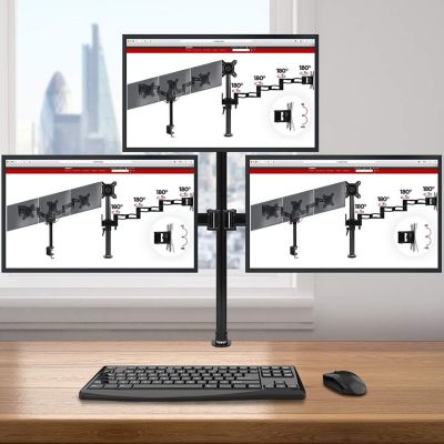DM253 Support 3 écrans PC à pince pour bureau Bras de moniteur Rotatif Inclinable Pivotant Compatible VESA 75 100 Duronic
