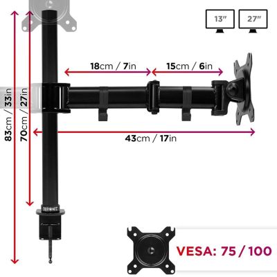 DM253 Support 3 écrans PC à pince pour bureau Bras de moniteur Rotatif Inclinable Pivotant Compatible VESA 75 100 Duronic