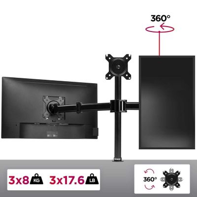 DM253 Support 3 écrans PC à pince pour bureau Bras de moniteur Rotatif Inclinable Pivotant Compatible VESA 75 100 Duronic