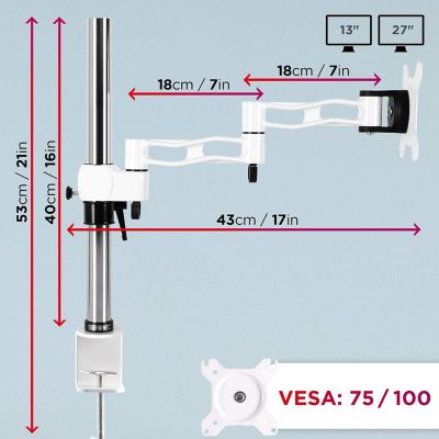 DM351X3 WE Support écran PC à pince pour bureau Bras de moniteur Rotatif Inclinable Pivotant Compatible VESA 75 100 Duronic