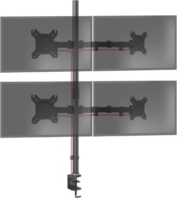 DMT154 Support 4 écrans PC à pince pour bureau Bras de moniteur Rotatif Inclinable Pivotant Compatible VESA 75 100 Duronic