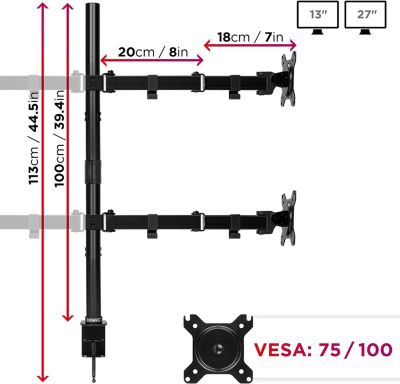 DMT154 Support 4 écrans PC à pince pour bureau Bras de moniteur Rotatif Inclinable Pivotant Compatible VESA 75 100 Duronic