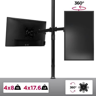 DMT154 Support 4 écrans PC à pince pour bureau Bras de moniteur Rotatif Inclinable Pivotant Compatible VESA 75 100 Duronic