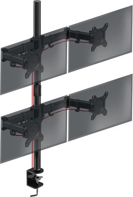 DMT254 Support 4 écrans PC à pince pour bureau Bras de moniteur Rotatif Inclinable Pivotant Compatible VESA 75 100 Duronic