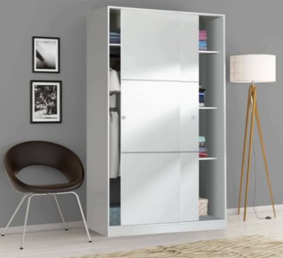 Dnoce Armoire, Armoire de Chambre avec 2 Portes coulissantes, Armoire avec 4 Etageres et Tringle à vêtements, 120x50h200 cm, Blanc