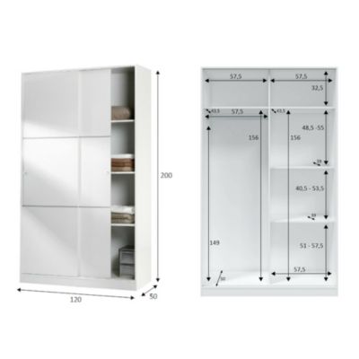 Dnoce Armoire, Armoire de Chambre avec 2 Portes coulissantes, Armoire avec 4 Etageres et Tringle à vêtements, 120x50h200 cm, Blanc