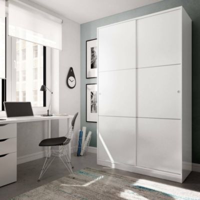 Dnoce Armoire, Armoire de Chambre avec 2 Portes coulissantes, Armoire avec 4 Etageres et Tringle à vêtements, 120x50h200 cm, Blanc