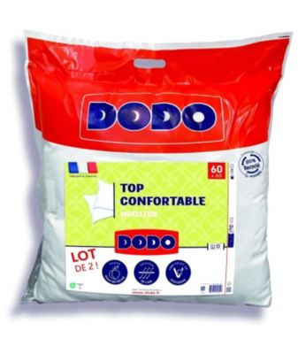 DODO - Lot de 2 Oreillers - Confortable - 60 x 60 cm - 100% Polyester VOLUPT'AIR - Blanc