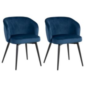 DOLCE - Lot de 2 Chaises Velours Bleu Nuit Piètement Métal