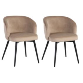 DOLCE - Lot de 2 Chaises Velours Taupe Piètement Métal Noir