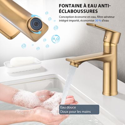 Robinet Mitigeur De Lavabo Haut ONECE – Doré, Pose Sur Vasque, Style Moderne, Neuf