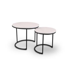 Doreen - Lot de 2 tables d'appoint - Blanc/Naturel - 43x43x39cm et 35x35x34cm