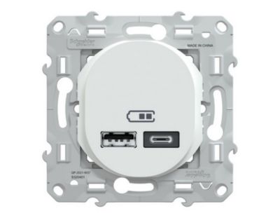 Double chargeur usb A + C 12W Schneider Electric Ovalis blanc