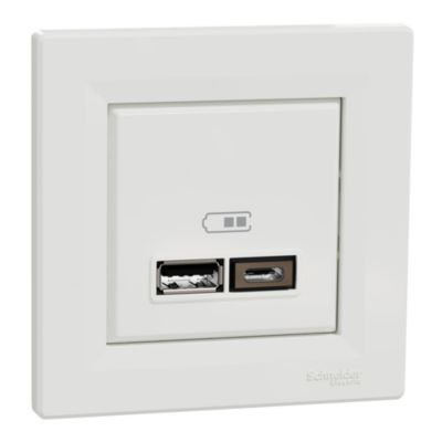 Double chargeur usb A + C complet Schneider Electric Asfora blanc