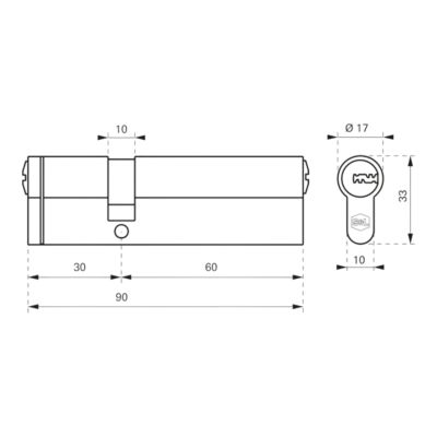 Double cylindre de serrure 30 x 60 mm nickel satiné Smith & Locke