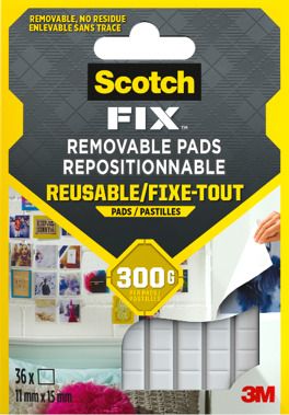 Double face repositionnable 3M 11 x 15 mm blanc, 36 carrés 300 g