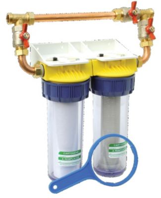 Double filtre 3/4'' BYPASS anti-calcaire avec équerre et cartouche - POLAR - FD34CBP